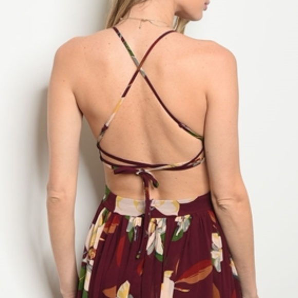 LAST 1 BURGUNDY FLORAL PRINT MAXI DRESS - Picture 4 of 4